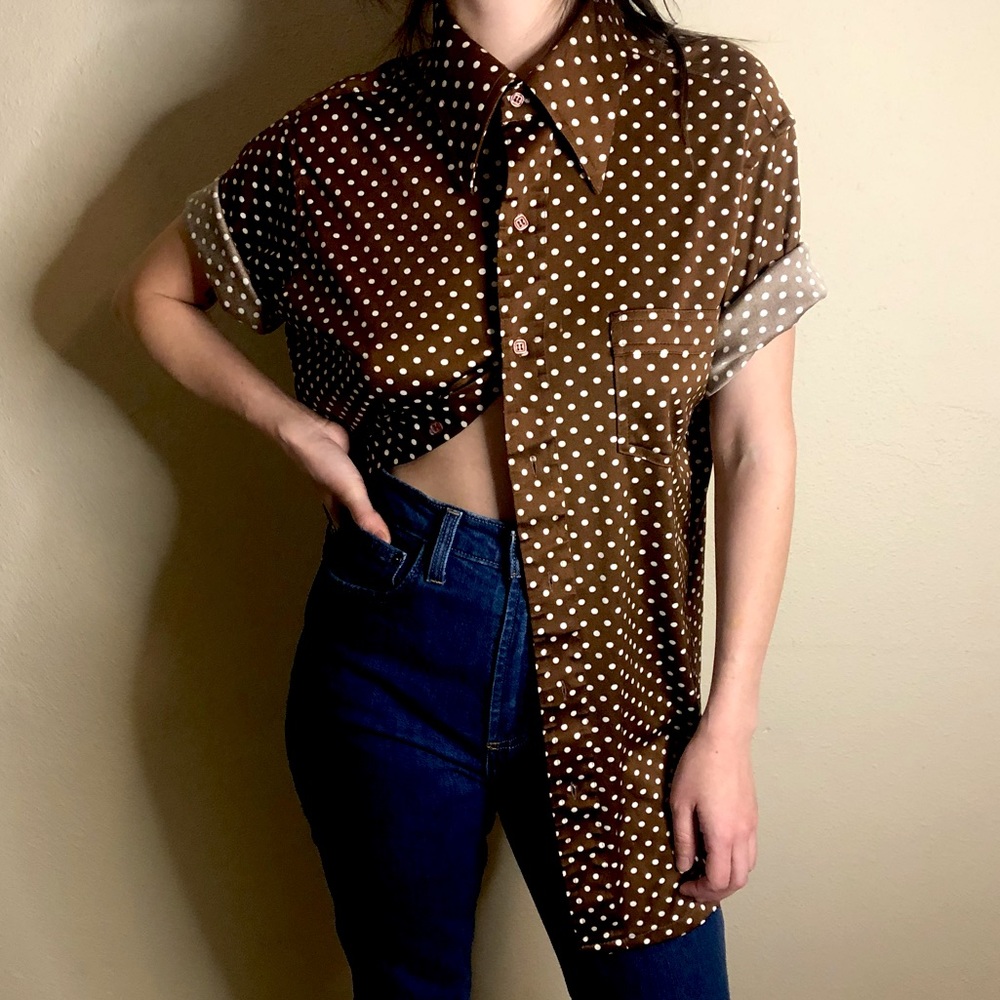 Brown & White Polkadot 70s David Langman Shirt